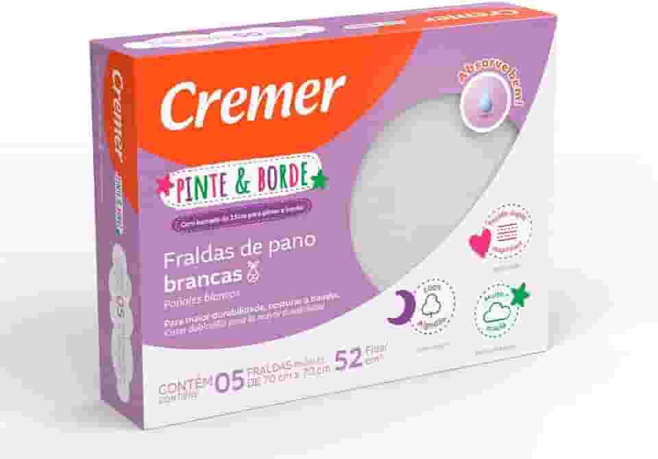 Fralda Pinte & Borde Branca PC com 5 Unidades, Cremer (Embalagem pode variar)