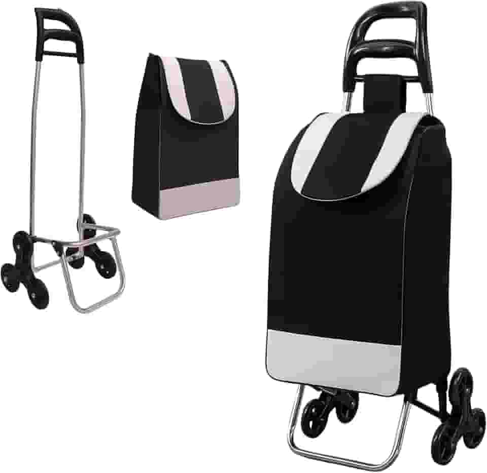 Carrinho de Compras Dobrável para Feira, Supermercado, Praia, Camping, com Rodas Triplas que Sobem Escadas, Reforçado, Suporta até 30kg, Fácil de Montar e Desmontar (Preto)