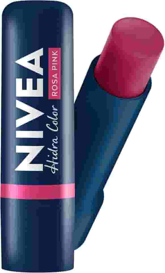 NIVEA Hidratante Labial Hidra Color 2 em 1 Rosa Pink 4,8g - Combina cor intensa e hidratação enriquecida com Manteiga de Karité, Óleo de Amêndoas orgânico e Vitamina E