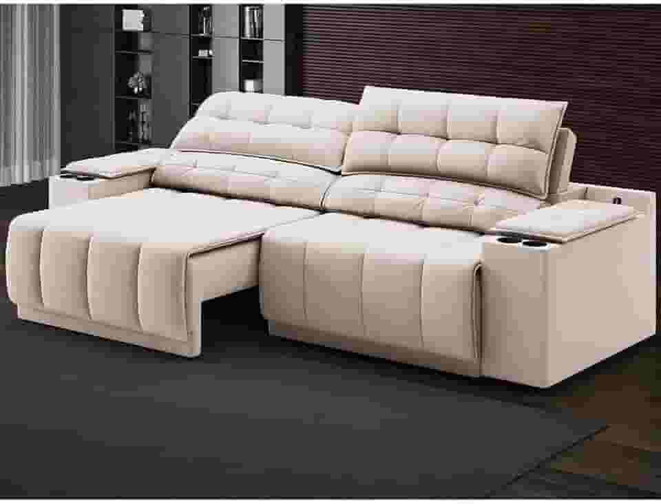 Sofá com Usb Retrátil e Reclinável Samurai Areia 2,00m