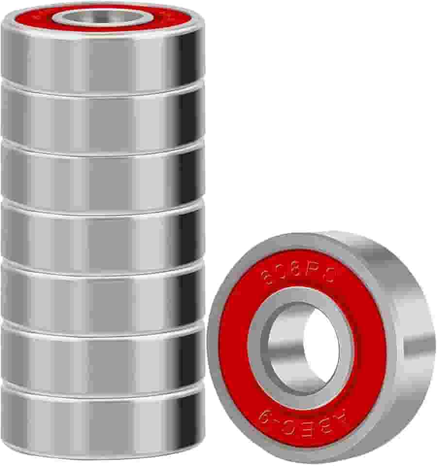 Rolamentos para skates, longboards, patins em linha, patins, spinners, dupla blindagem, rolamentos de esferas miniatura 8x22x7, 608, ABEC-9 (pacote com 8 vermelhos)