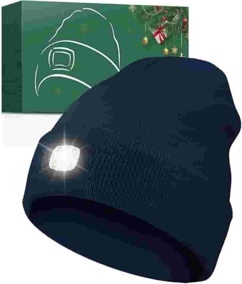 Gorro unissex com luz, lanterna de cabeça de LED recarregável por USB, presentes de Natal