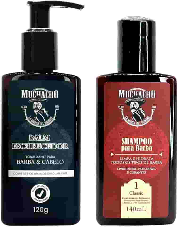 Kit Balm Escurecedor de Barba e Cabelo + Shampoo para barba Classic Muchacho - Barba limpa e tonalizada
