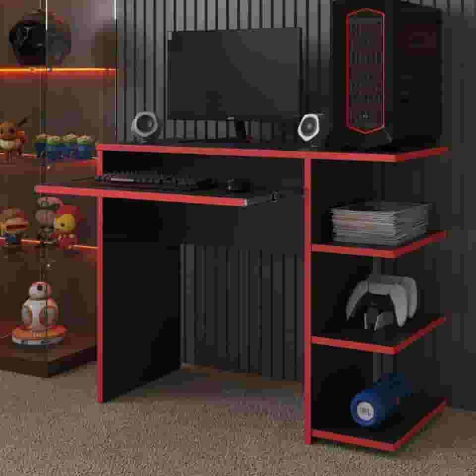 Mesa Escrivaninha Para Computador Escritório Pc gamer (preto/vermelho)