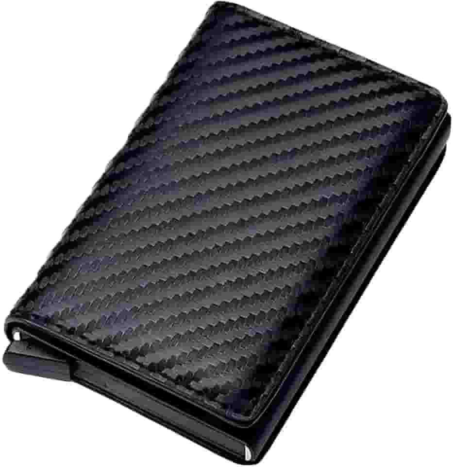 Carteira Masculina Slim Antifurto, Porta Cartões Proteção RFID, Carteira Ejeção Automática com 5 compartimentos, Couro Sintético, Preto