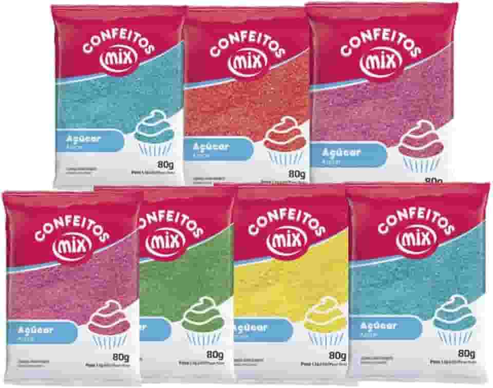 07 Açúcar Colorido Para Algodão Doce Bolo Cupcake Confeitaria Kit Pacotes