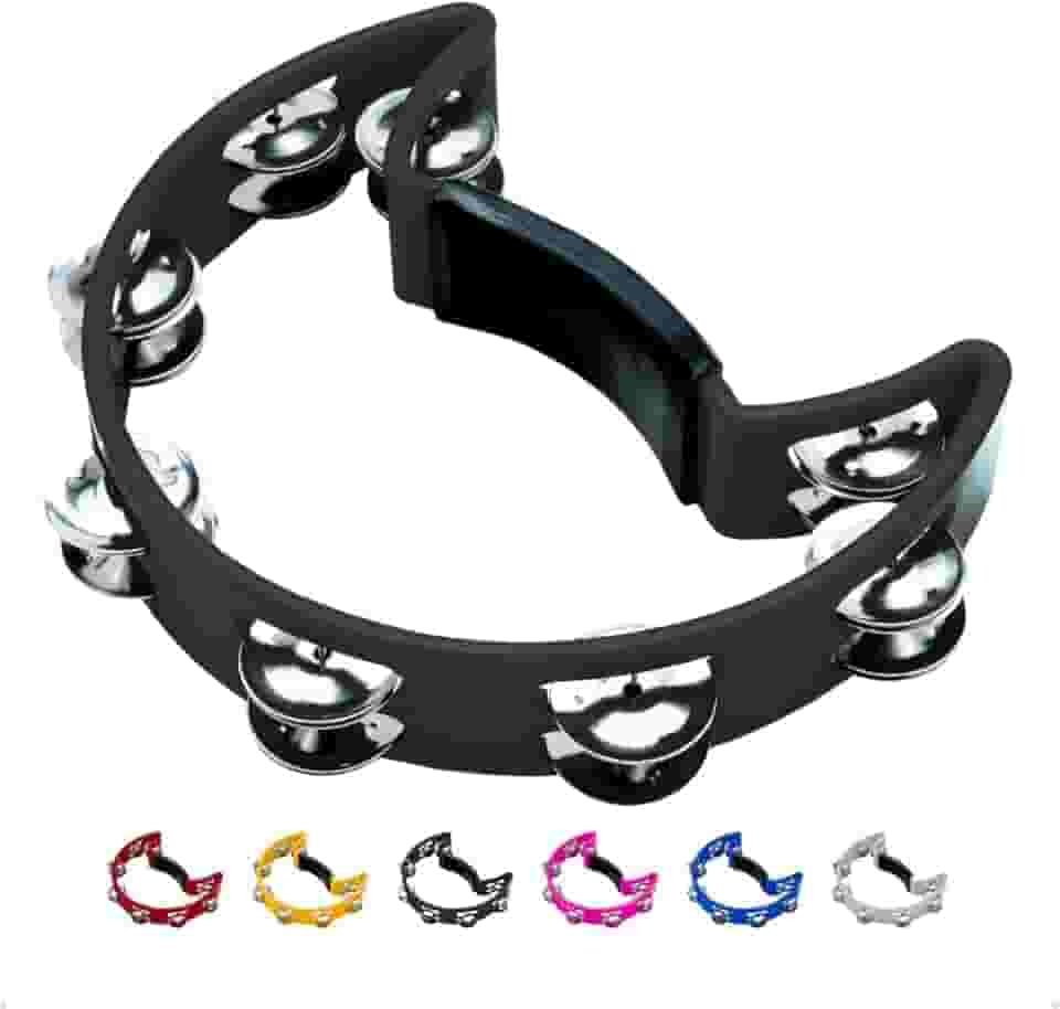 Pandeiro Meia Lua Profissional Pandeirola de Mão Colorida Instrumento Percussão Musical Em ABS (Preto)