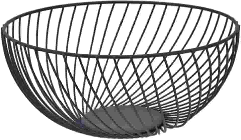 Fruteira Aramada Redonda Preta, Estilo Europeu, 25cm, Inox Base Antiderrapante