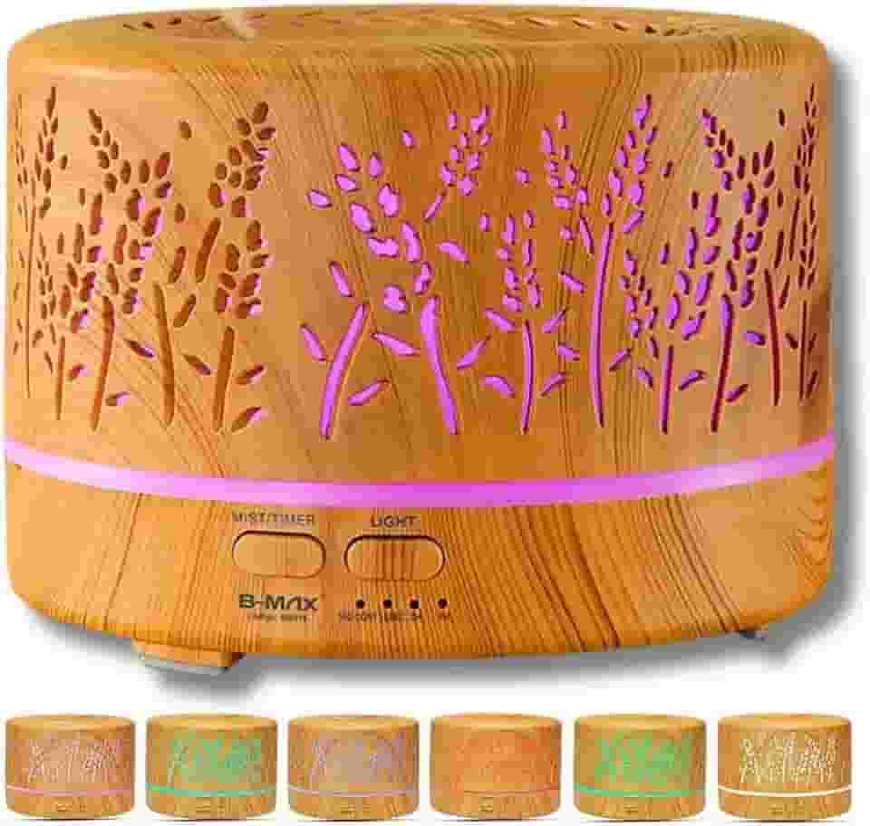 Difusor Ultrassônico Aromatizador Aromaterapia 700ml Estilo Madeira com Controle Remoto, Luz LED 7 Cores, Umidificador Silencioso Aromas Relaxantes por até 10h