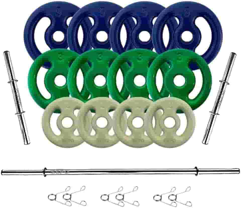 Kit 40Kg Anilhas Emborrachadas com Barras de 40cm e 1,50m
