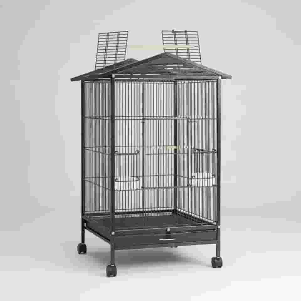 Gaiola de Ferro Portátil com Rodas 360º | Estrutura Leve, Dobrável, Anticorrosiva e com Bandeja Deslizante para Calopsitas | Periquitos e Aves Pequenas (Preto)
