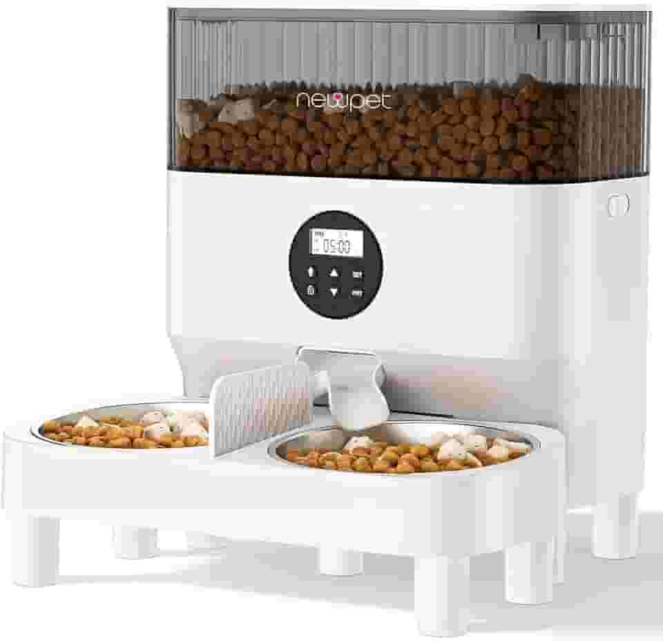 Elevado Comedouro para 2 Gatos, 5L Alimentador Automático Gatos WIFI Comedouro Automatico Pet com Suporte Elevado e Tigela de Aço Inoxidável,Chamada de refeição