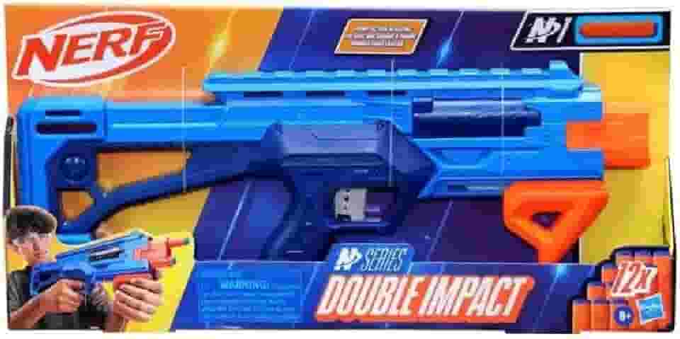 Nerf N Series Double Impact, lançador com 12 dardos de espuma, brinquedo lança dardos em plástico azul, para crianças acima de 8 anos