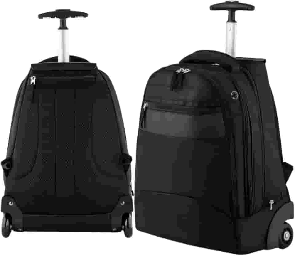 Mochila Executiva com Rodinhas e Alça – Compartimento para Notebook, Haste em Alumínio, Couro Sintético – Ideal para Trabalho e Viagem Curta
