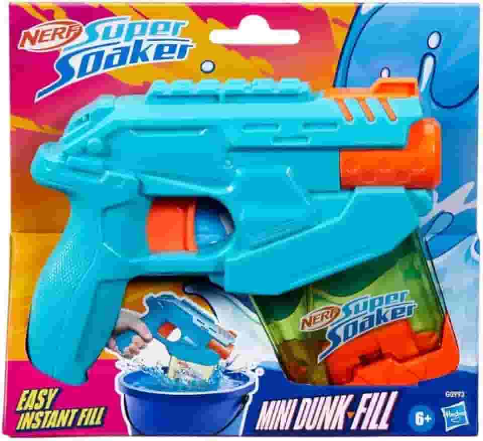 Nerf Super Soaker Mini Dunk-Fill lançador de água com capacidade de 100ml, plástico azul e laranja, brinquedo para meninos e meninas, brinquedos de Natal e Ano Novo para crianças acima de 6 anos