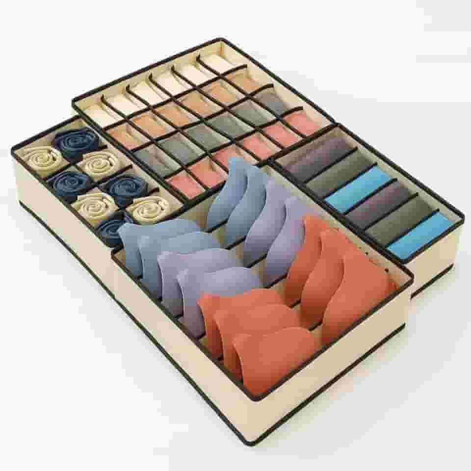 Combo 4 Organizadores de Gavetas para Roupas Íntimas, Meias, Sutiãs, Cuecas e Camisetas - Divisórias em Tecido Dobrável Praticidade para Gevetas e Armários (Bege)