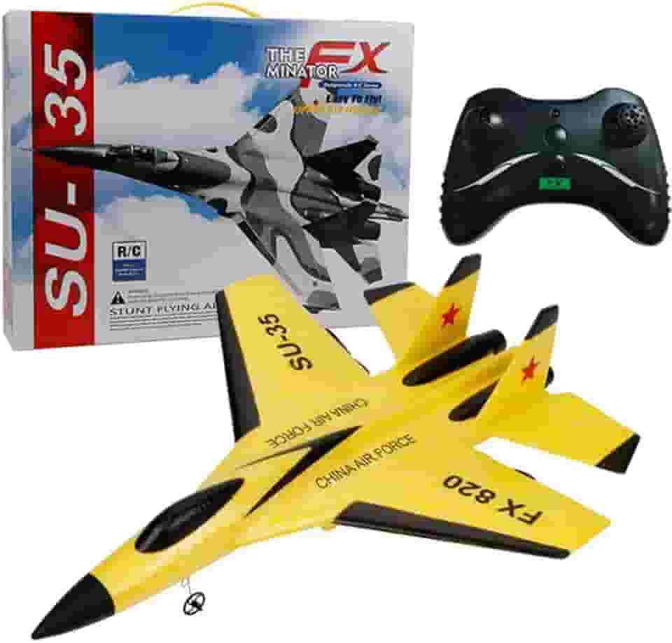 Avião de Controle Remoto, RC SU-35 FX-620 2.4G, Planador de Espuma EPP, Presente para Crianças, Com luzes (Yellow)