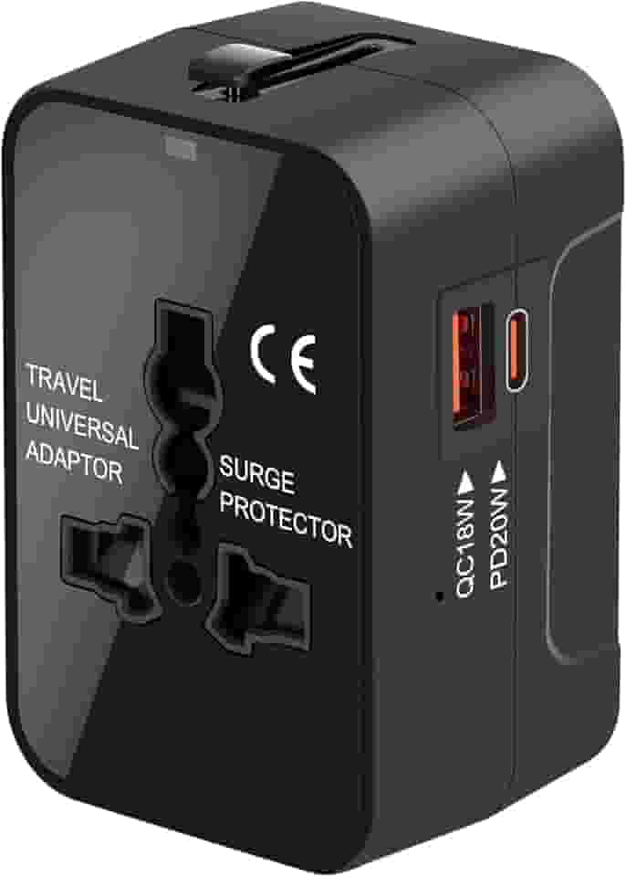 Adaptador de viagem, adaptador universal de viagem mundial tudo em um adaptador de tomada CA de parede carregador de parede com duas portas de carregamento USB para EUA UE Reino Unido AUS celular