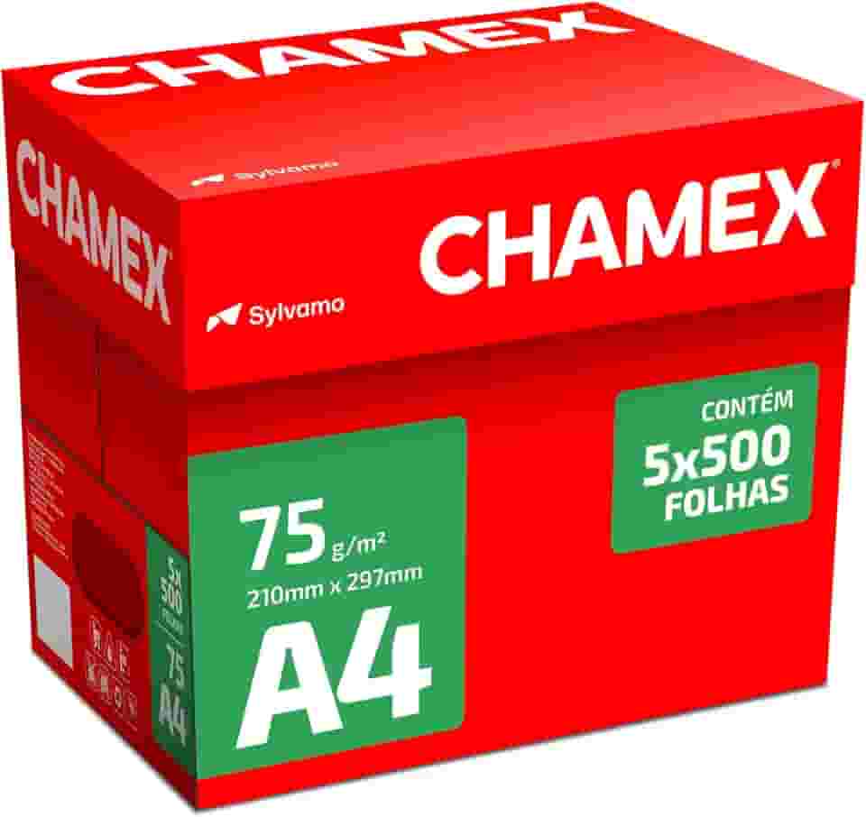 Papel Sulfite, Chamex, A4, 75 Gramas, Branco, Caixa com 5 Pacotes de 500 Folhas