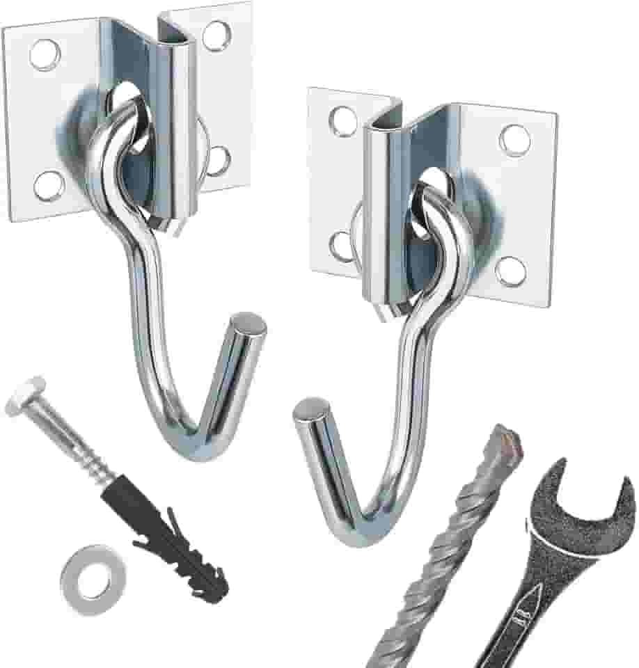 Kit Gancho para Rede de Descanso c/Parafusos, Buchas e Broca + Chave - Aço Galvanizado - Bagby