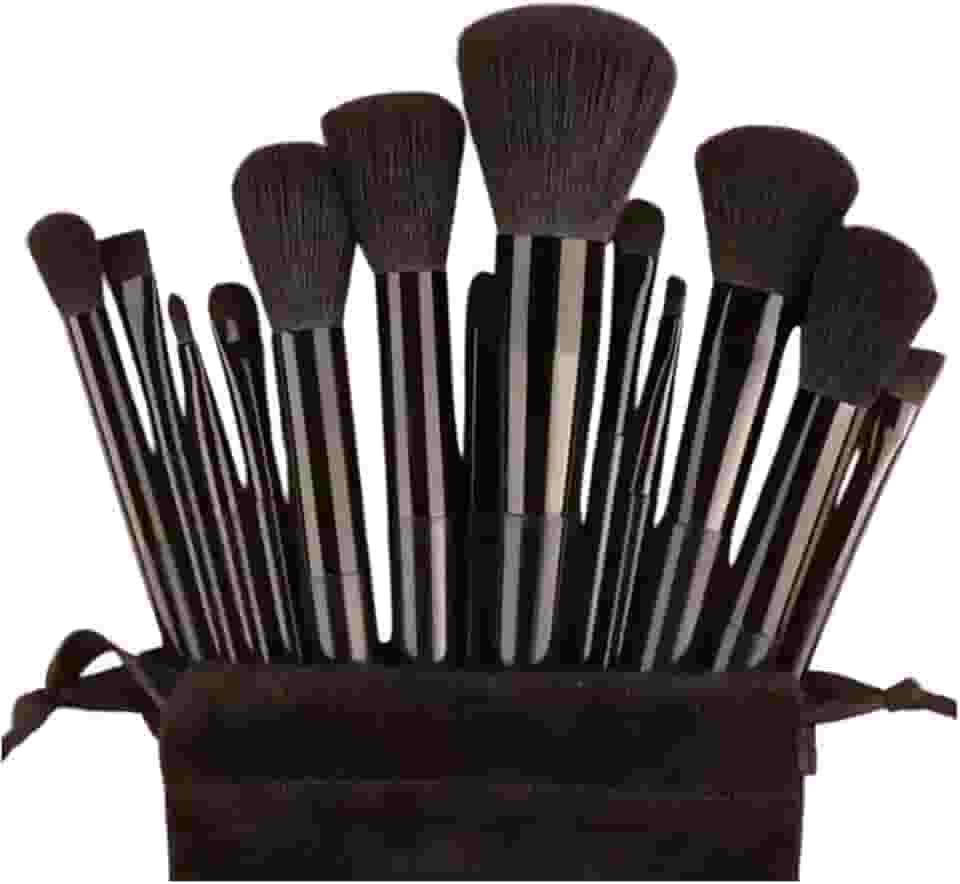 Kit 13 Pincéis de Maquiagem Profissional - Cerdas Macias para Rosto e Olhos com Estojo Elegante (Preto)