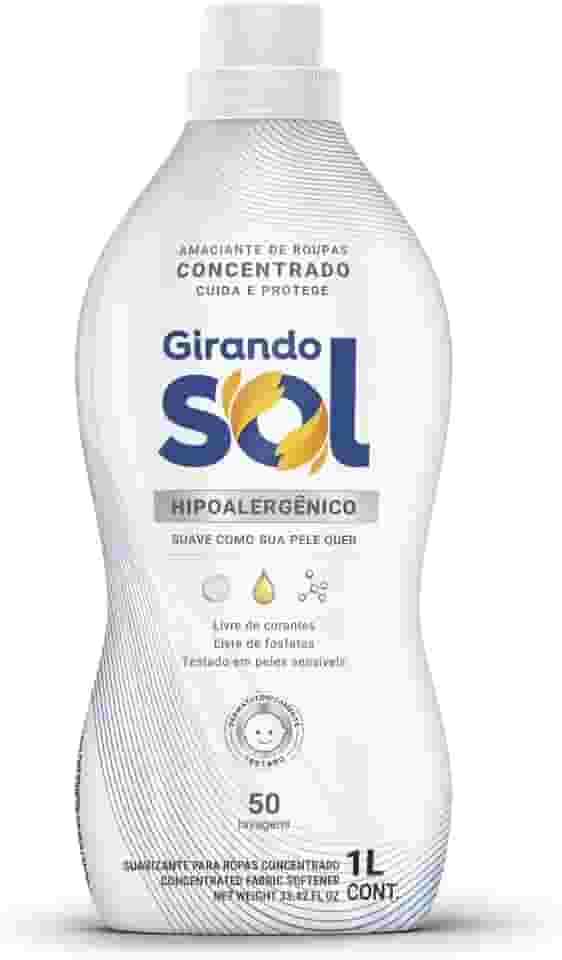 Girando Sol Amaciante Concentrado Hipoalergênico 1L Amaciante De Roupas Concentrado Branco Suave Como Sua Pele Quer Rende 50 Lavagens