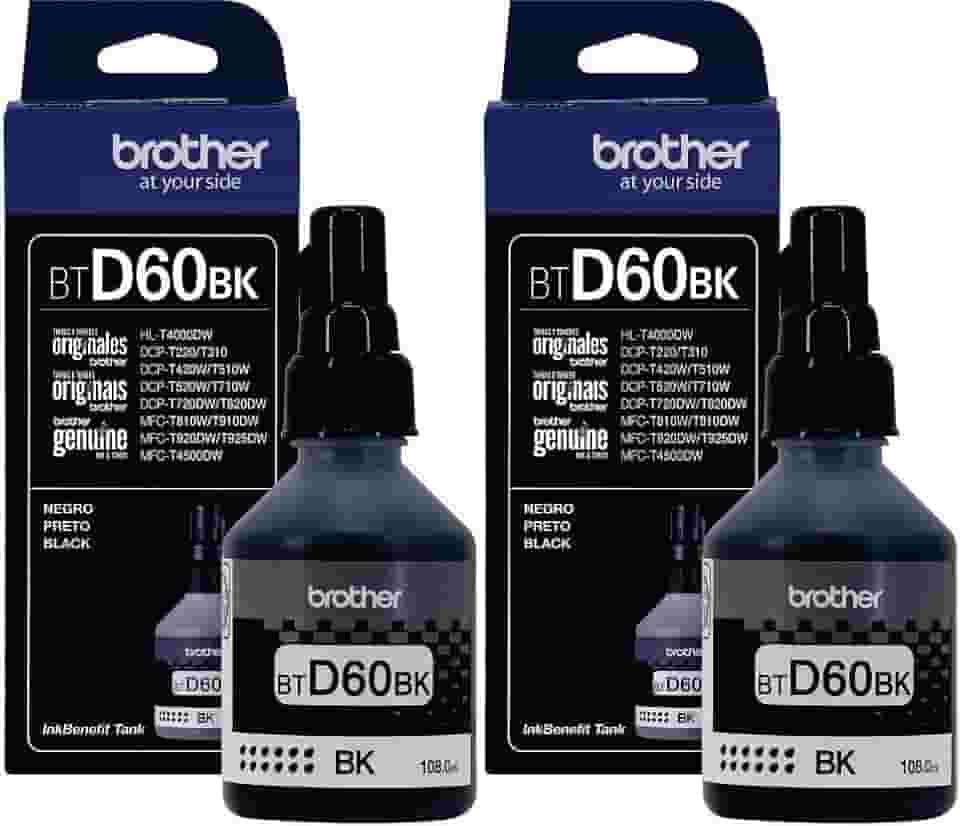 Pack 02 garrafas Refil de tinta Brother Btd60bk Preto