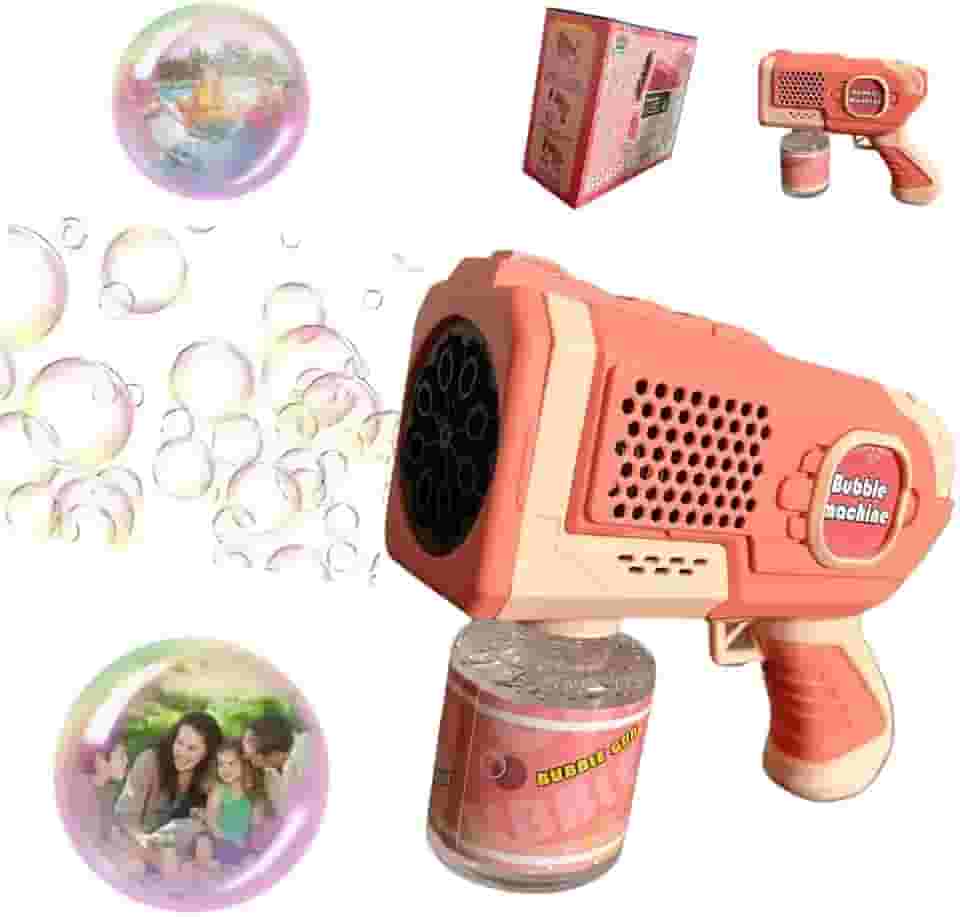 Lança Bolha de Sabão Automática Luz LED Pistola Máquina de Bolhas Brinquedo de Verão para Presente Dia das Crianças Aniversário Casamento Festa (Rosa)