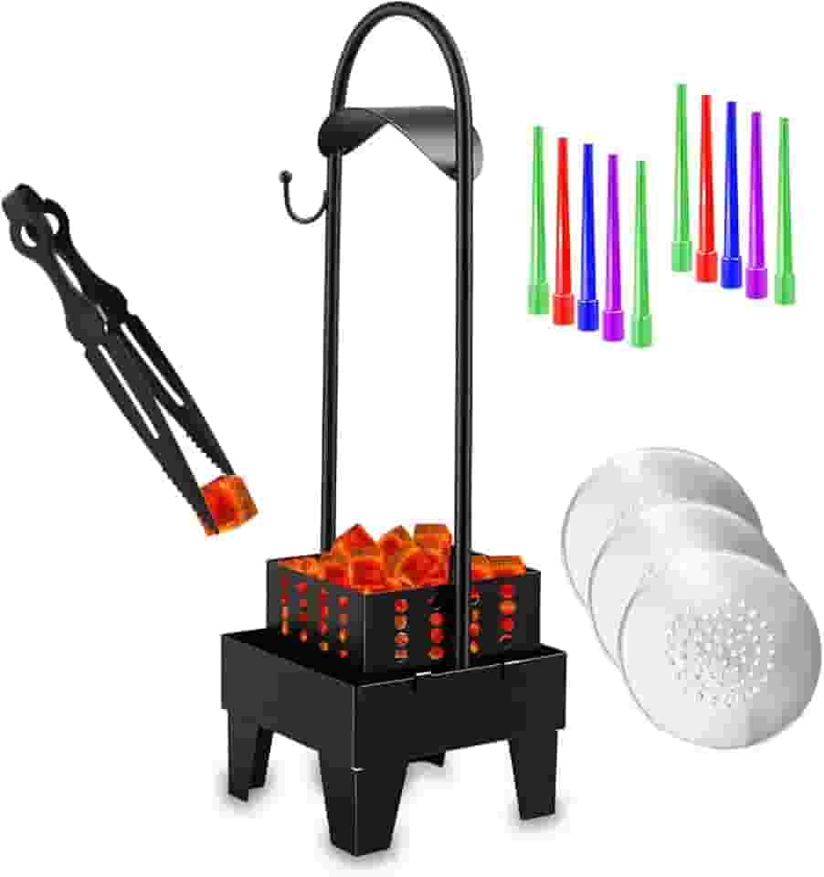 Cesta portátil de carvão para narguilé com pinças de carvão – recipiente de armazenamento de metal e suporte para acessórios de shisha (Cesto preto de 52,8 cm)