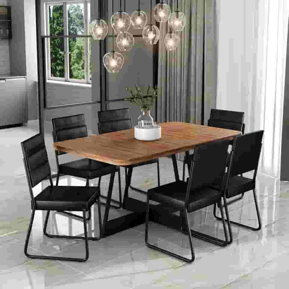 Conjunto Sala de Jantar 6 Cadeiras Charlotte Carraro Nogal (Preto)