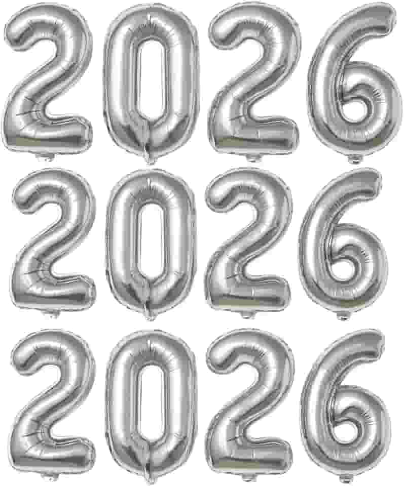 Balão Número 2026 Metalizado Mylar para Decoração de Festa, Ano Novo, Formatura ou Reveillon – Cores Dourado, Prata, Branco – Tamanhos 16", 32", 40" (PRATA, 32")
