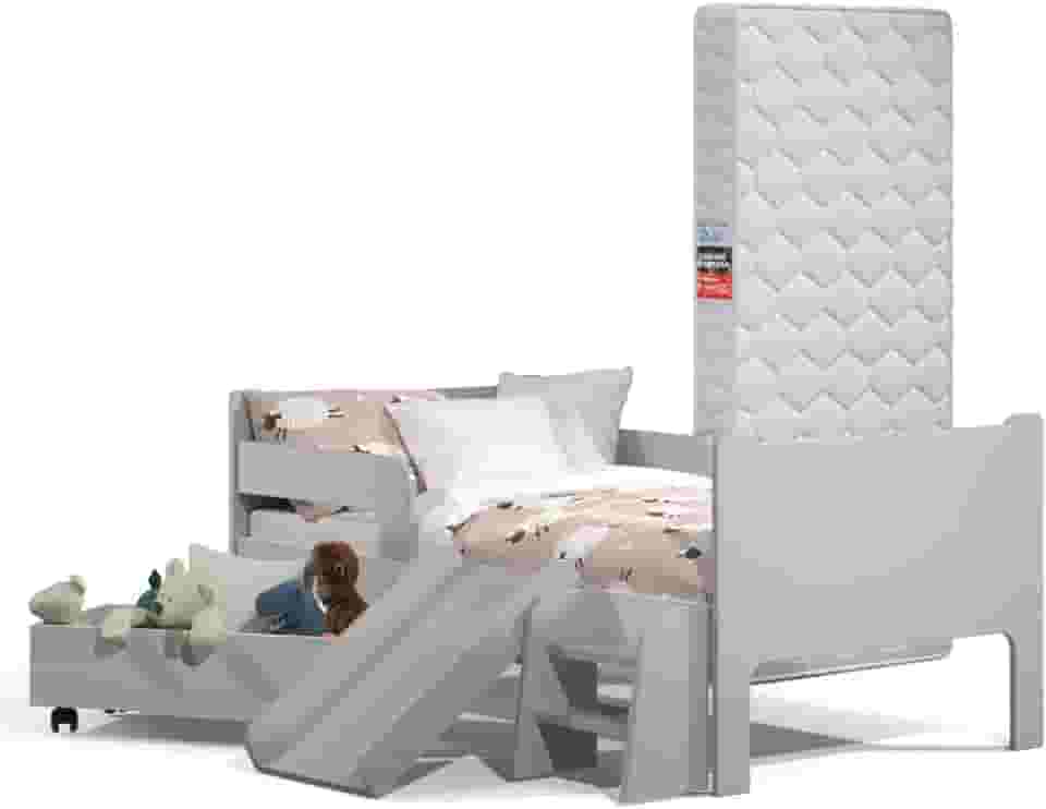 Mini Cama Sonho Kid's Infantil Montessoriana Cinza Com Colchão