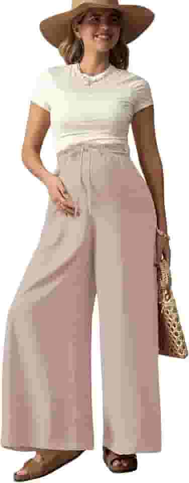 Calça feminina de gestante com nó frontal elástica cintura alta perna larga para gravidez