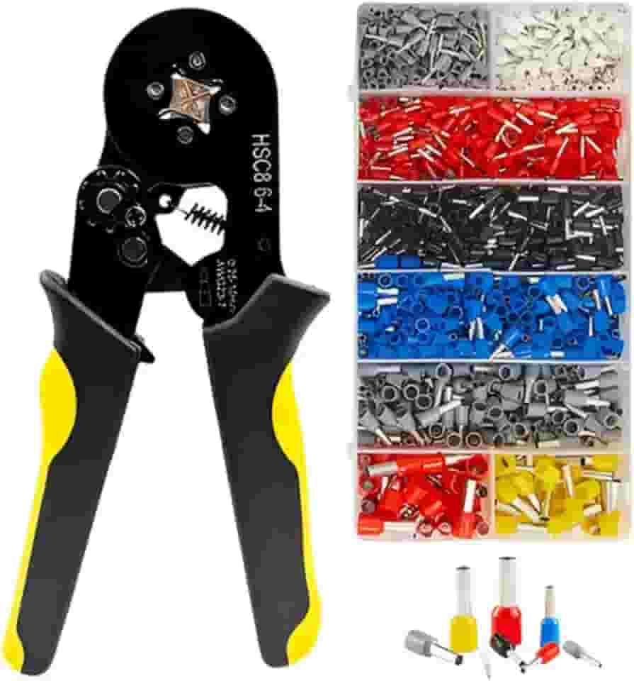 Alicate Crimpador Profissional com Kit de 1250 Terminais Tubulares e Ilhós (0,25-10 mm²) Ferramenta de Alta Precisão para Crimpagem de Cabos e Conectores