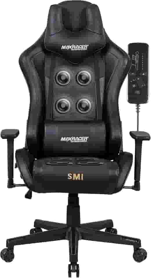 MAX RACER - Poltrona Massageadora Home Office Tactical-SMI - Cadeira Ergonômica, Cadeira de Escritório - 8 Pontos de Massagem, Braços 3D, Suporta 150kg, Tecido Sintético P.U, Inclinação 180° - Preta