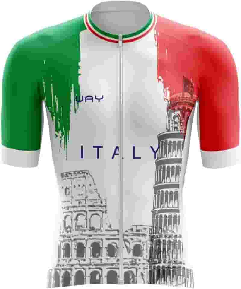 Camisa de Ciclismo Masculina Premium Itália Monumentos Manga Curta Slim Zíper Total Bolso Traseiro Poliester