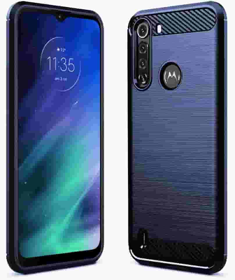 Sucnakp Capa para celular Moto one Fusion Capa Motorola one Fusion TPU tecnologia de absorção de choque com moldura elevada protetora (TPU azul)