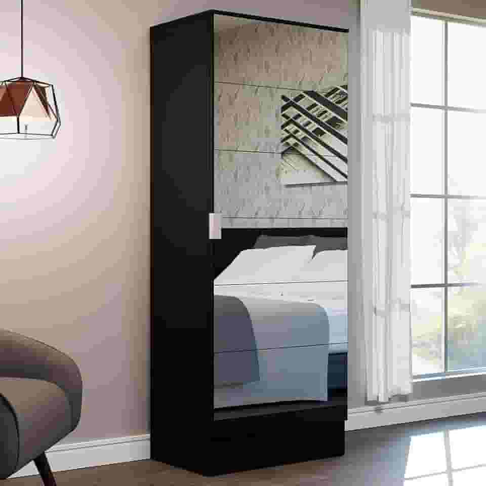 Sapateira Armário Multiúso Madesa Isis 1 Porta com Espelhos - Preto