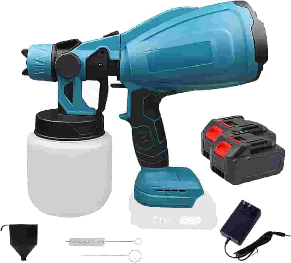 Pistola de Pintura Elétrica Sem Fio 21V com 2 Baterias 2000mAh, 800W Pico, Motor de Cobre, Tanque 800ml, para Tintas de Baixa Viscosidade - Kit Completo para Profissionais e Reformas