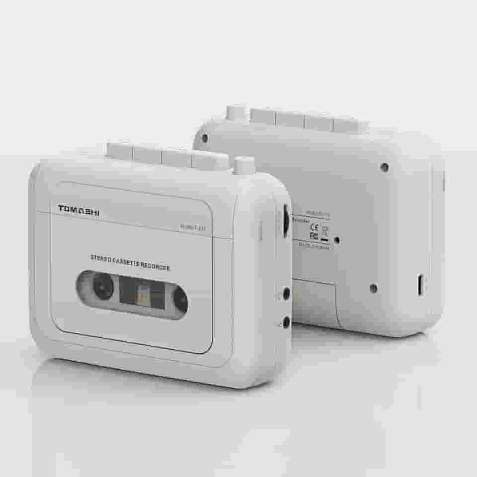 TOMASHI Leitor de cassete, reprodução estéreo portátil, suporta microfone externo e porta de fone de ouvido