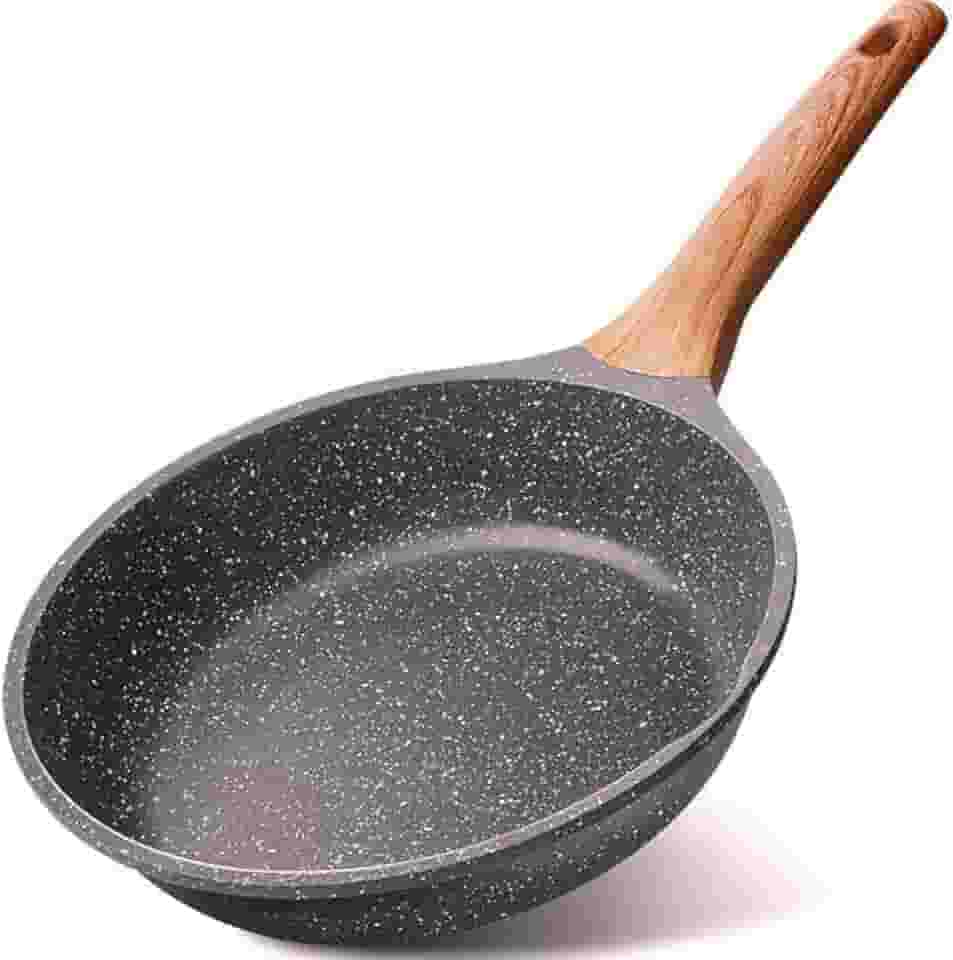 Frigideira de Alumínio Antiaderente com Revestimento em Cerâmica 24 cm Cabo de Madeira Fácil de Limpar Não Gruda Frita Sem Óleo Compatível Com Fogão á Gás e Indução Premium