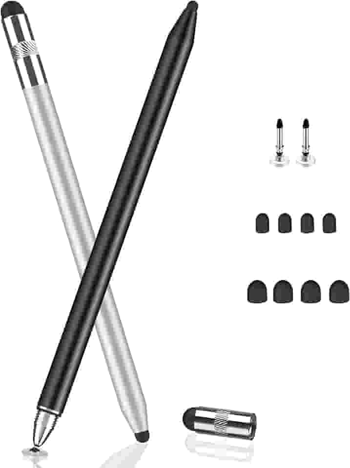 Caneta para Tablet Caneta Touch Caneta Stylus Capacitiva Premium Caneta iPad e Tablets Alternativa à Apple Pencil Kit com Duas Canetas Touch (Prata e Preto)