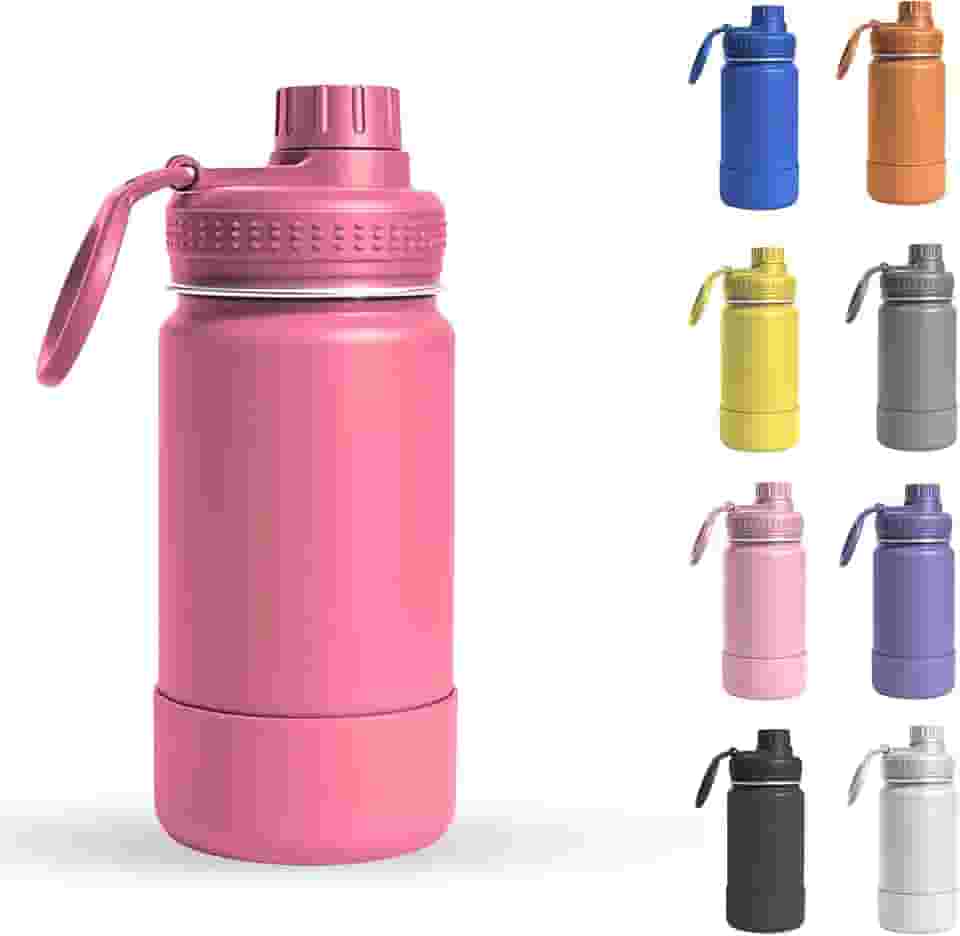 Garrafa Térmica Infantil - 350ml, Aço Inox 304 Parede Dupla de Isolamento 24horas Gelado, Tampa Rosca De Segurança, Anti Vazamento, Base Silicone AntiDerrapante, BPA Free (Phink)