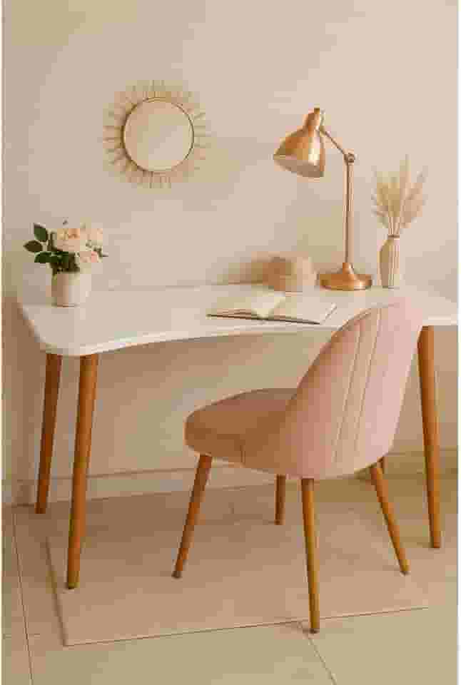 Escrivaninha MDF com Pés de Madeira, Mesa de Estudo Compacta para Home Office e Quarto(Off White)