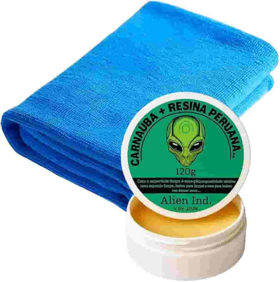 Cera Automotiva Carnaúba Alien Ind + Resina Peruana 120g | Brilho Espelhado, Remove Pequenos Riscos, Proteção e Revitalização da Pintura e Queimados