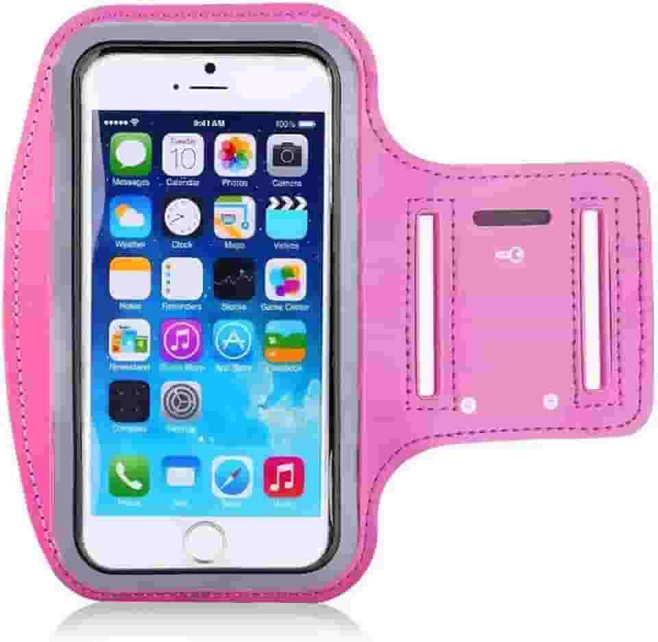 Braçadeira Porta Celular Corrida Treino Academia Bike Esportes Leve Ajustável Resistente e Durável, com Porta Chaves, Compatível com Smartphone, Iphone (Rosa)