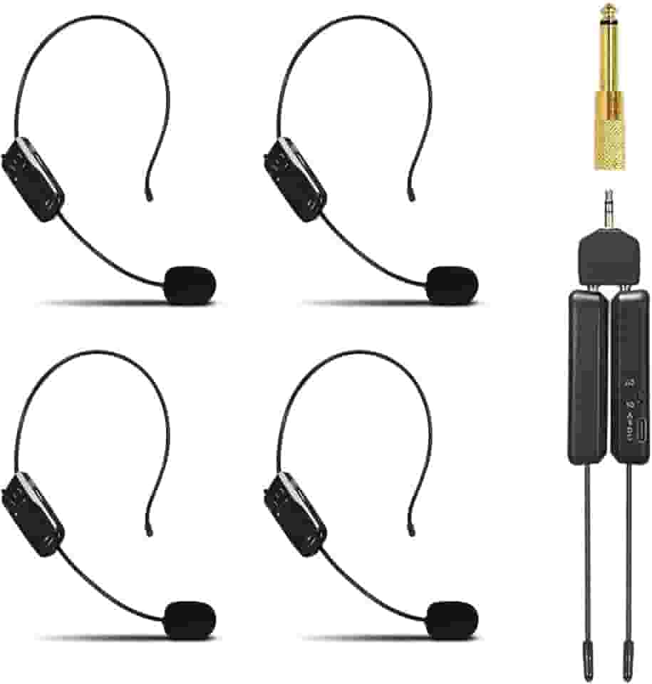 Sistema de microfone sem fio para 4 pessoas, fones de ouvido sem fio de 2,4 G, microfones de mão 2 em 1, ideal para alto-falantes, amplificador de voz, sistema de PA, professor, guias turísticos