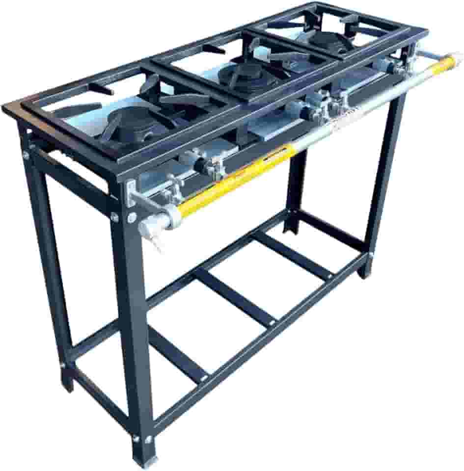 Fogão Industrial 3 Bocas, Baixa Pressão, Aço, Grafite, Grelha 30x30, Queimador Chama dupla ou Misto (2 Queimadores simples e 1 duplo)