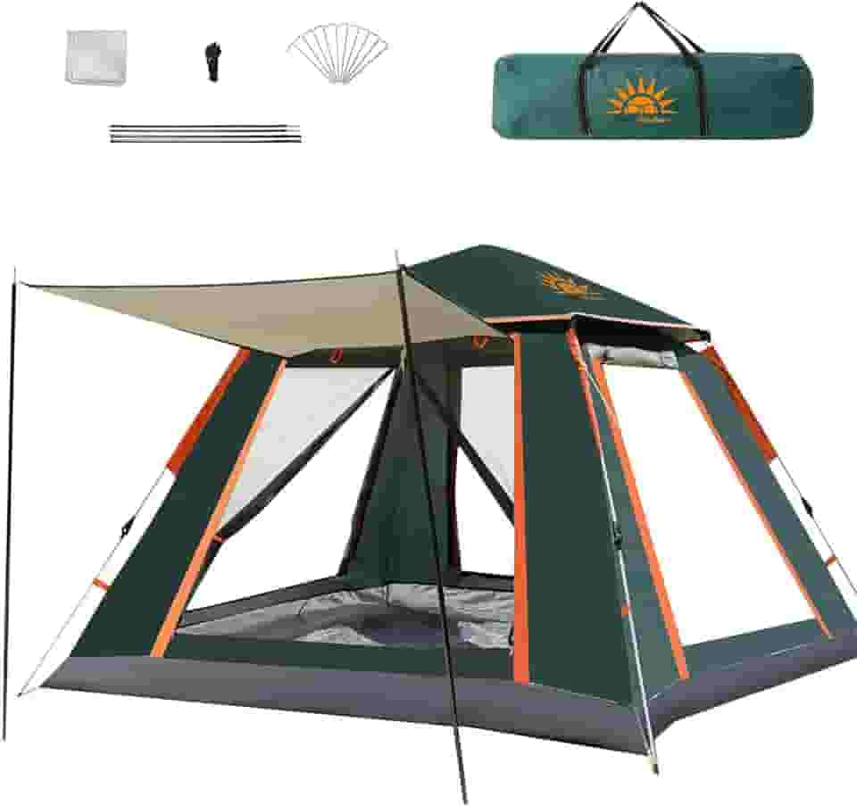 Barraca de Camping Automática 4-6 Pessoas, Impermeável com Mosquiteiro e Cobertura Solar, Dobrável