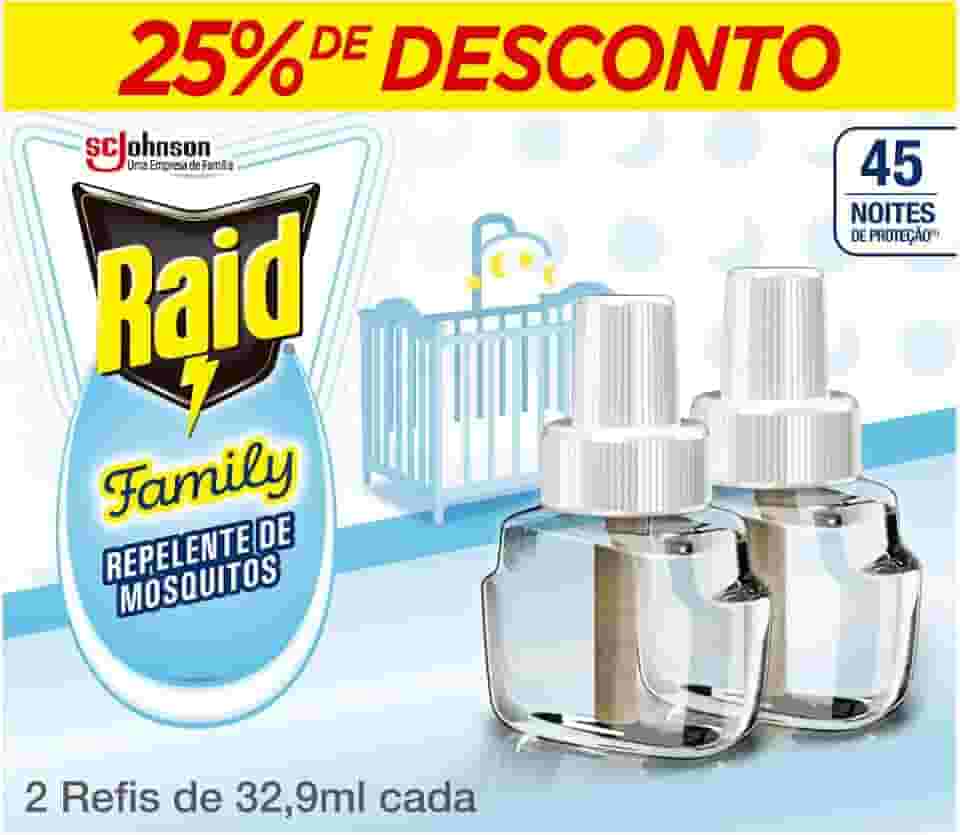Raid Repelente Eletrico Líquido Family, 45 Noites, 2 Refis de 32,9ml
